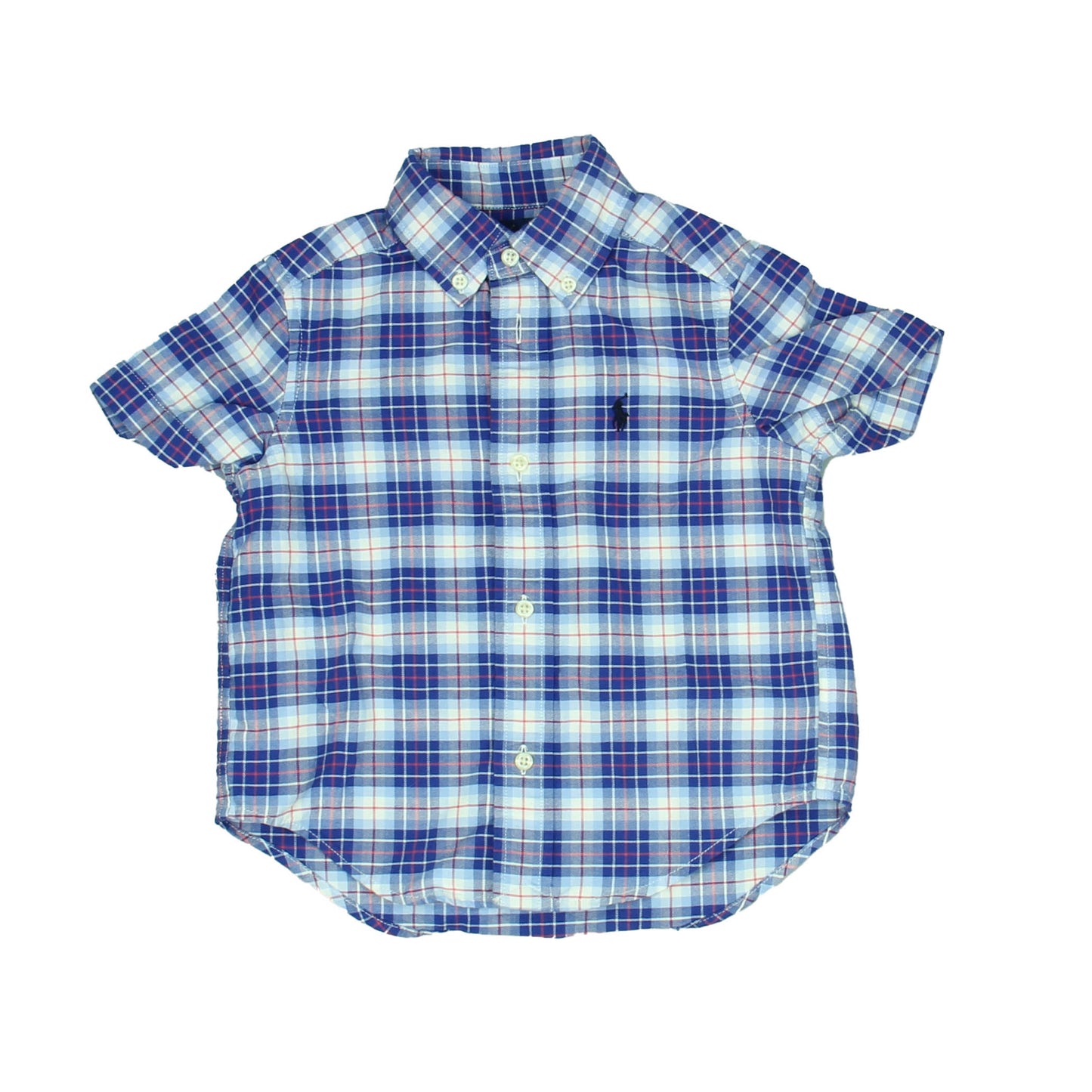 Ralph Lauren Boys Blue Plaid Button Down Short Sleeve Size: 2T Blue Plaid