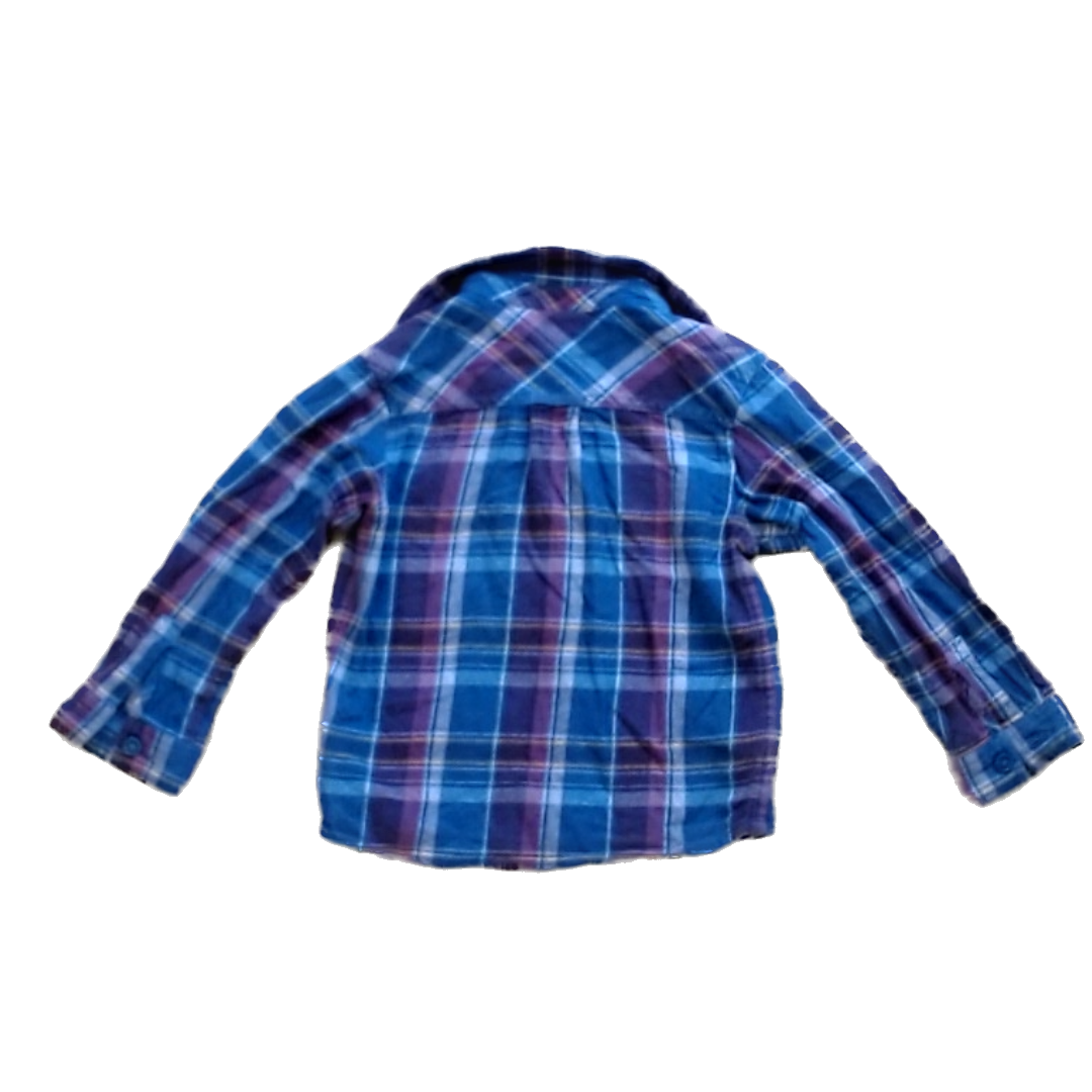 Tea Collection Boys Blue Plum and Yellow Flannel Button Down Long Sleeve Size: 4T Blue Plum and Yellow Flannel