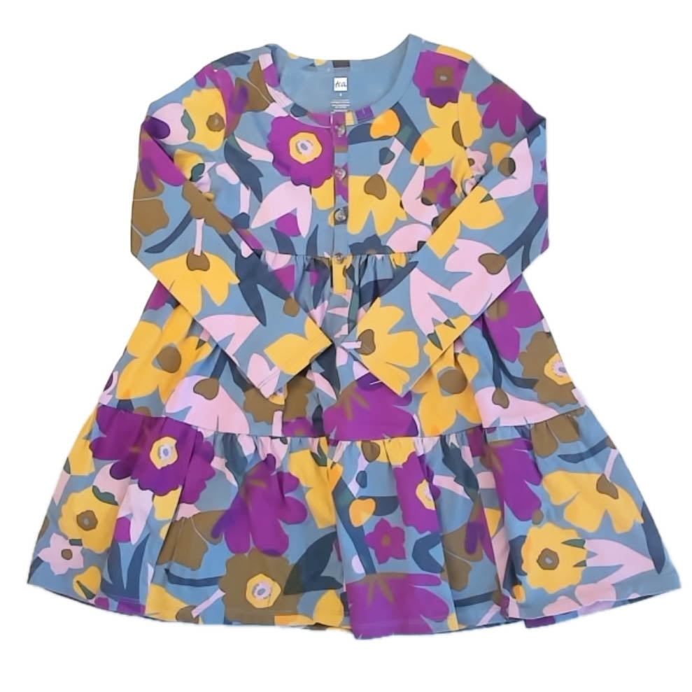 Tea Collection Girls Blue | Purple | Yellow Floral Dress Size: 5T Blue | Purple | Yellow Floral