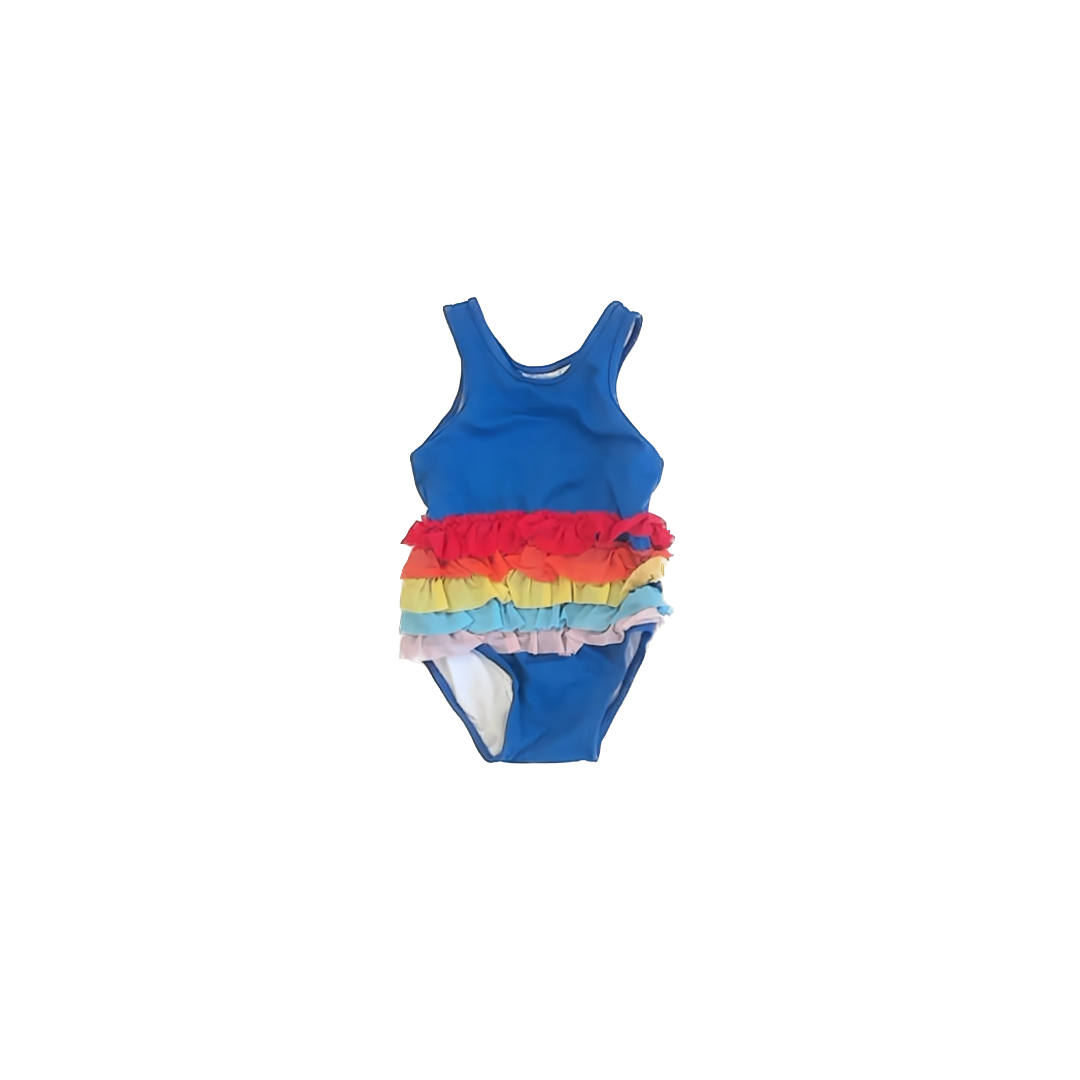 Hanna Andersson Girls Blue Rainbow 1-piece Swimsuit Size: 3-6 Months Blue Rainbow