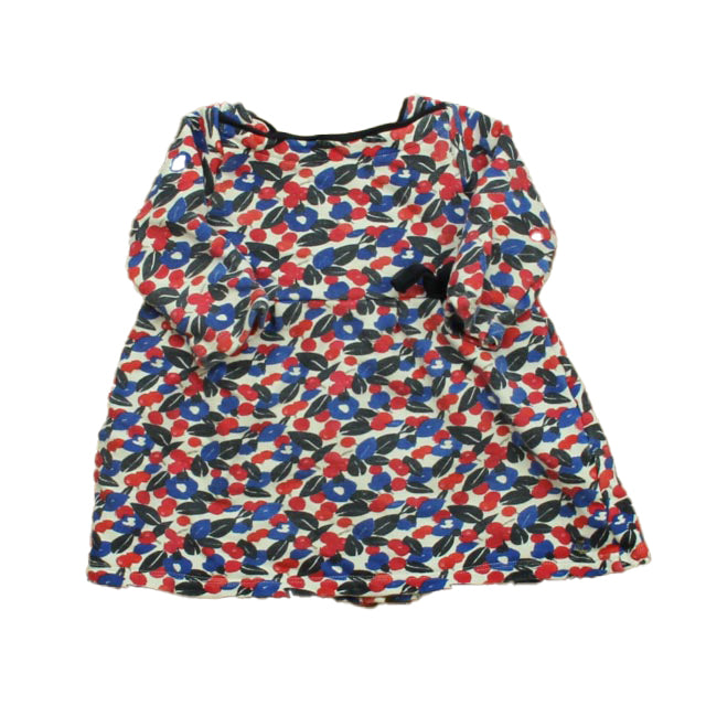 Petit Bateau Girls Blue | Red Floral Dress Size: 18 Months Blue | Red Floral