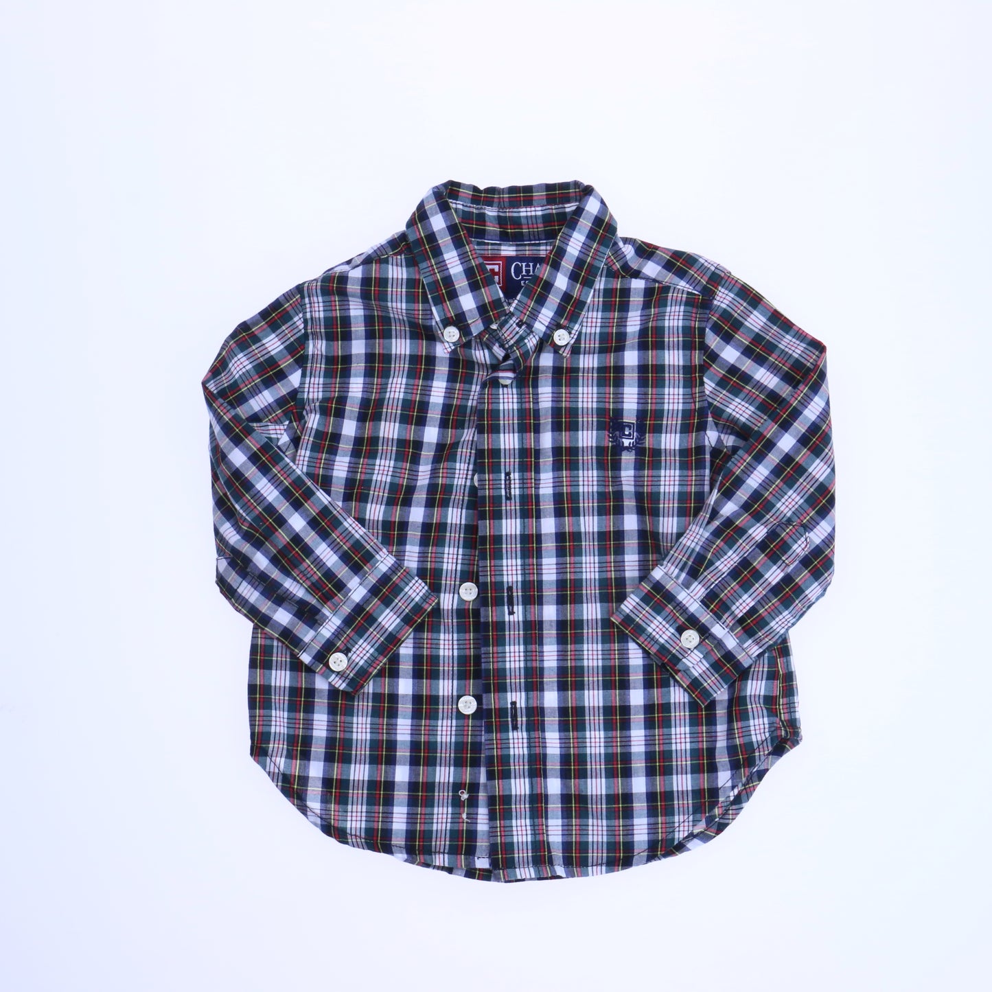 Chaps Boys Blue | Red | Green Plaid Button Down Long Sleeve Size: 12 Months Blue | Red | Green Plaid