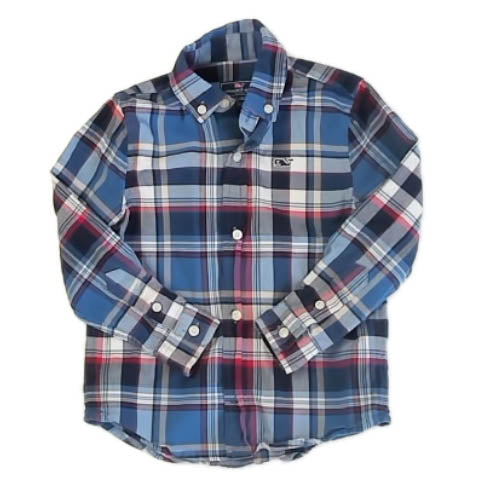 Vineyard Vines Boys Blue | Red Plaid Button Down Long Sleeve Size: 2T Blue | Red Plaid