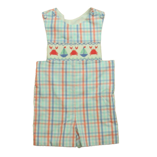 Shrimp & Grits Kids Boys Blue | Red Smocked Romper Size: 3T Blue | Red Smocked