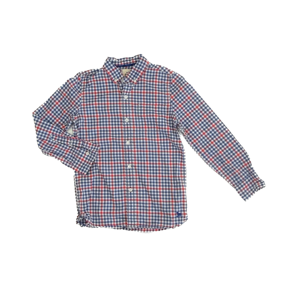 Mini Boden Boys Blue | Red | White Plaid Button Down Long Sleeve Size: 9-10 Years Blue | Red | White Plaid