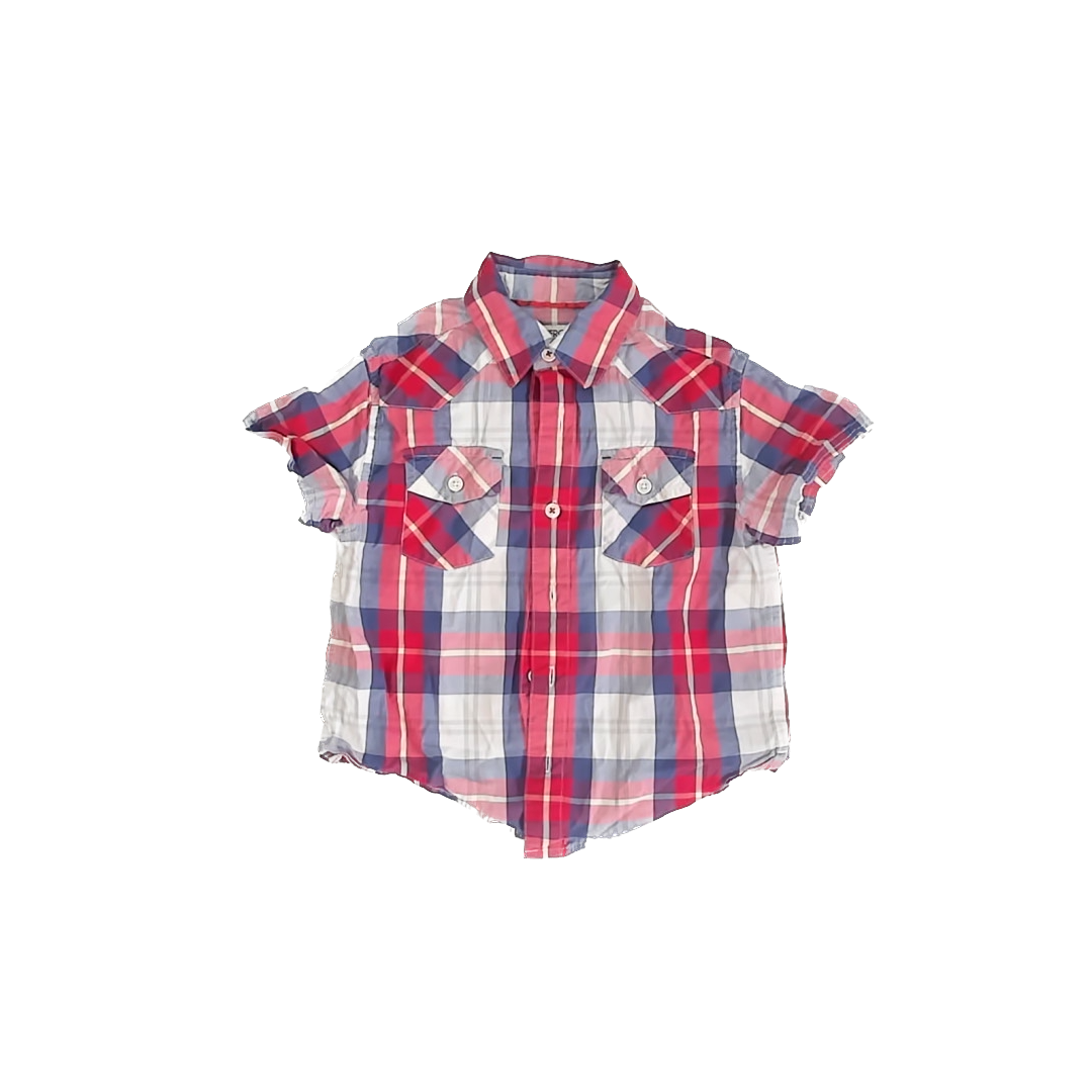 Cherokee Boys Blue | Red | White Button Down Short Sleeve Size: 4-5T Blue | Red | White