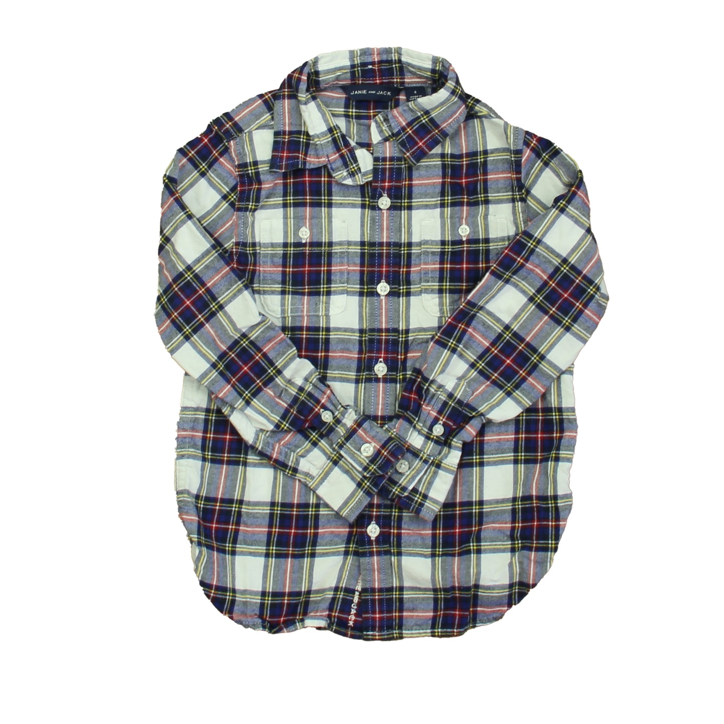 Janie and Jack Boys Blue | Red | Yellow Plaid Button Down Long Sleeve Size: 4T Blue | Red | Yellow Plaid