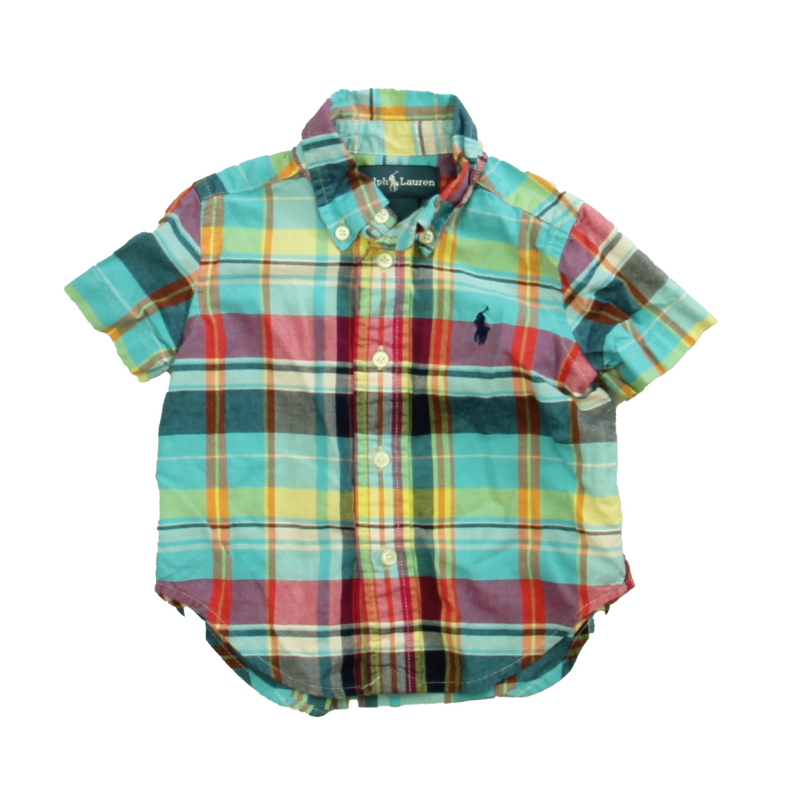 Ralph Lauren Girls Blue | Red | Yellow Plaid Button Down Short Sleeve Size: 9 Months Blue | Red | Yellow Plaid