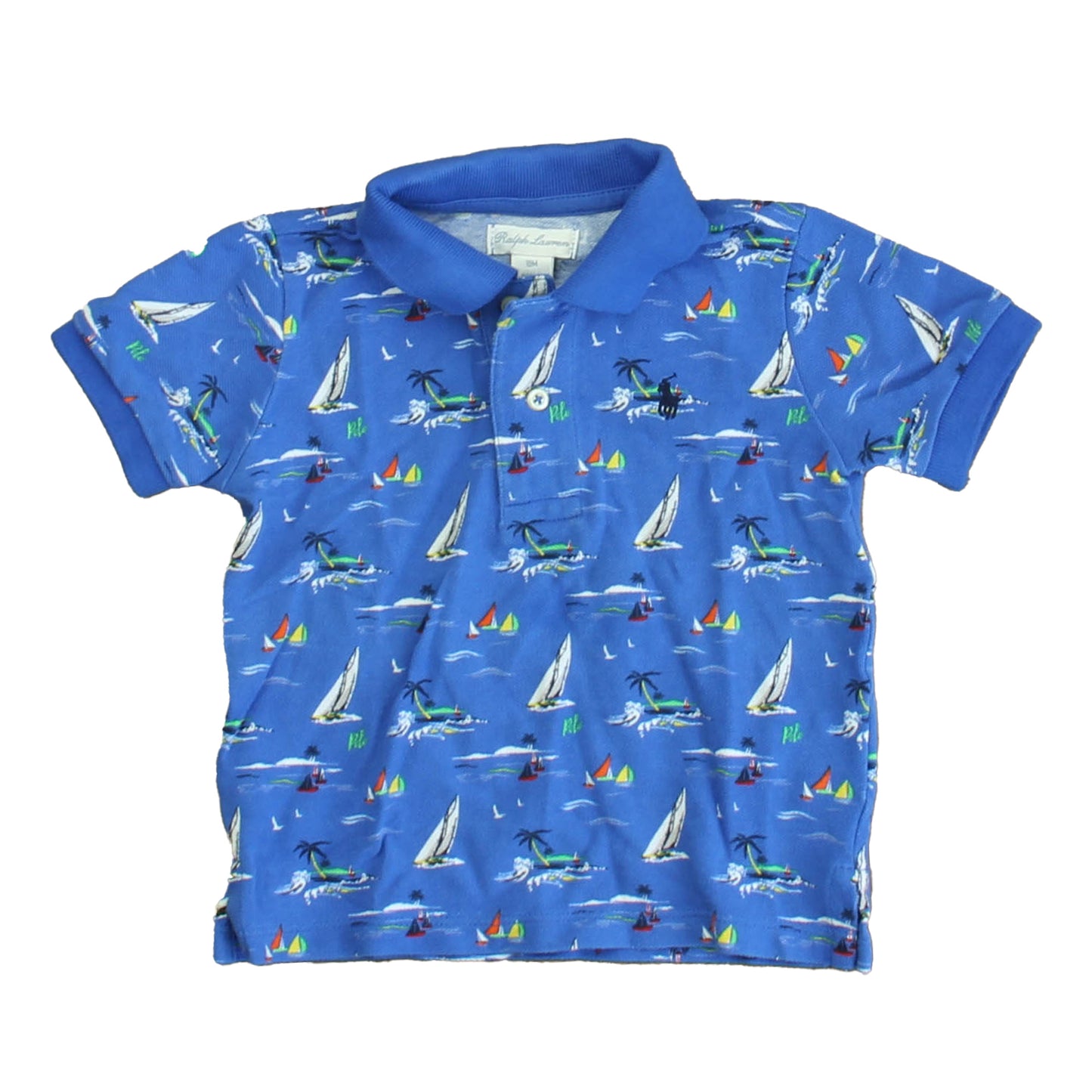 Ralph Lauren Boys Blue Sailboats Polo Shirt Size: 18 Months Blue Sailboats