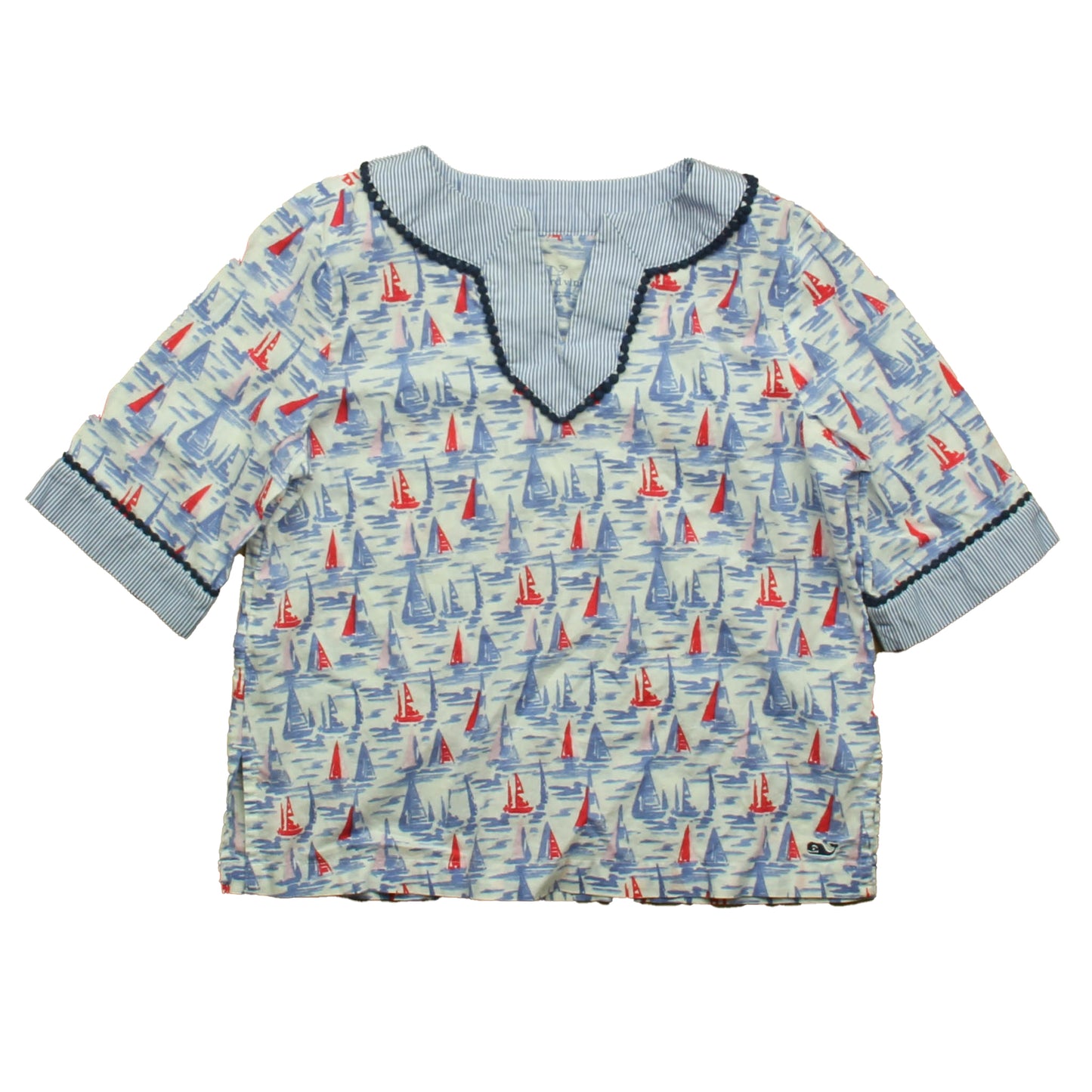 Vineyard Vines Girls Blue Sailboats Blouse Size: 4T Blue Sailboats