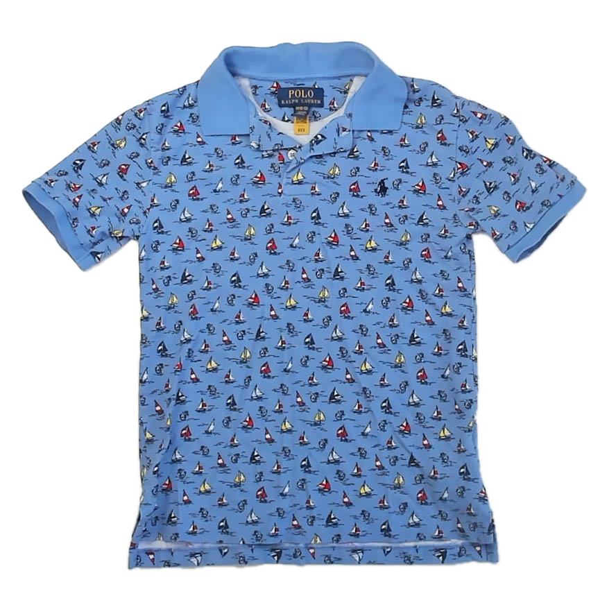 Ralph Lauren Boys Blue Sailboats Polo Shirt Size: 12 Years Blue Sailboats