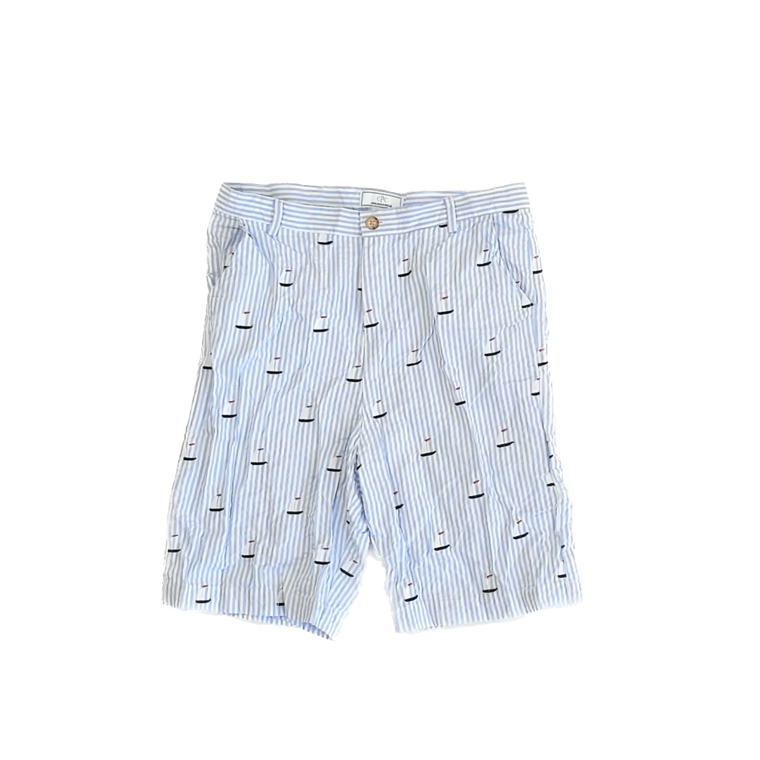 Classic Prep Boys Blue Seersucker Sailboat Shorts Size: 14 Years Blue Seersucker Sailboat