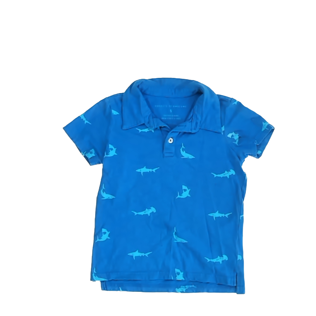 Rockets Of Awesome Boys Blue Shark Polo Shirt Size: 5T Blue Shark