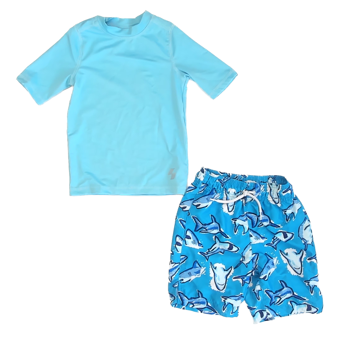Children's Place Boys Blue | Sharks 2-piece Swimsuit Size: 5-6 Years Blue | Sharks