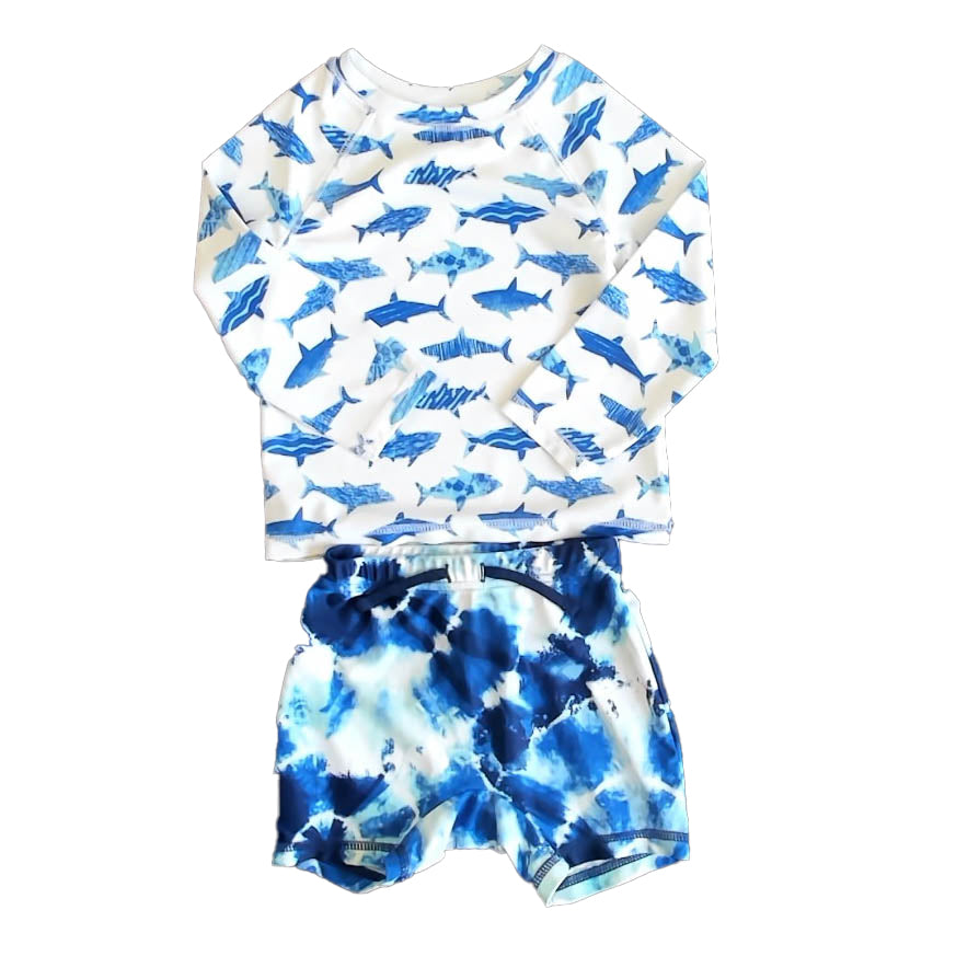 Old Navy Boys Blue Sharks 2-piece Swimsuit Size: 18-24 Months Blue Sharks