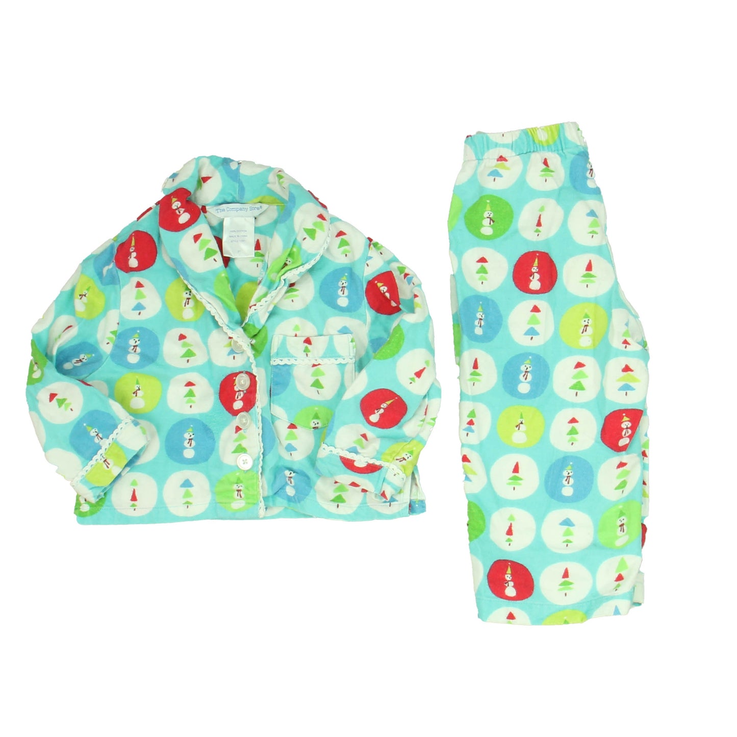 The Company Store Unisex Blue Snowman Polka Dot 2-piece Pajamas Size: 2T Blue Snowman Polka Dot