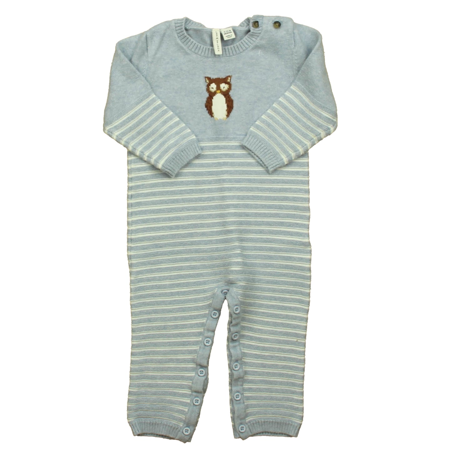 Janie and Jack Girls Blue Stripe Owl Long Sleeve Outfit Size: 12-18 Months Blue Stripe Owl