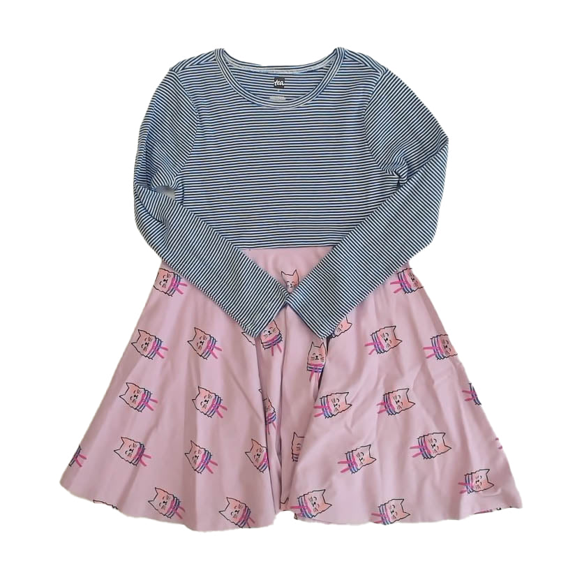 Tea Collection Girls Blue Stripe | Pink Cats Dress Size: 5T Blue Stripe | Pink Cats