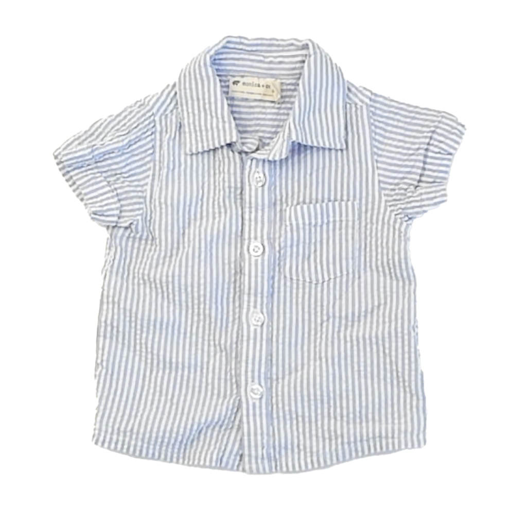 Monica & Andy Boys Blue Stripe Button Down Short Sleeve Size: 12-18 Months Blue Stripe