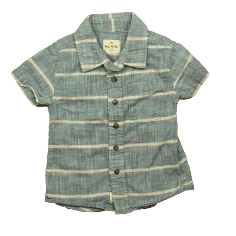 ML Mini Boys Blue Stripe Button Down Short Sleeve Size: 12 Months