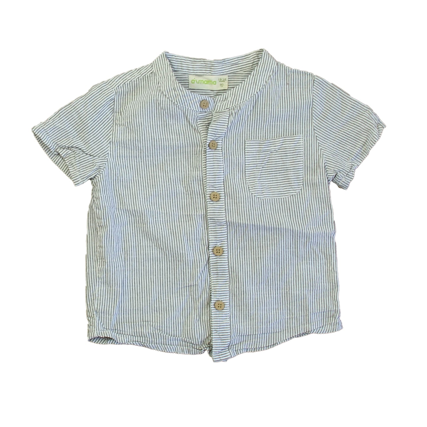aimama Boys Blue Stripe Button Down Short Sleeve Size: 12-18 Months Blue Stripe