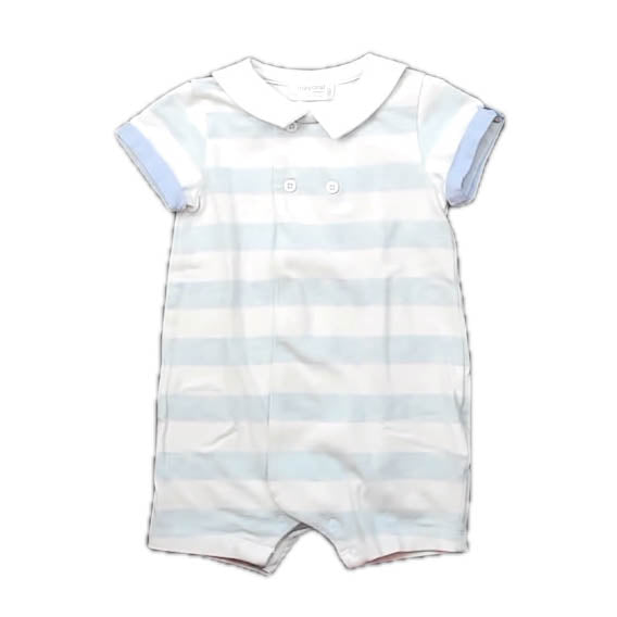 Mayoral Boys Blue Stripe Romper Size: 6-9 Months Blue Stripe