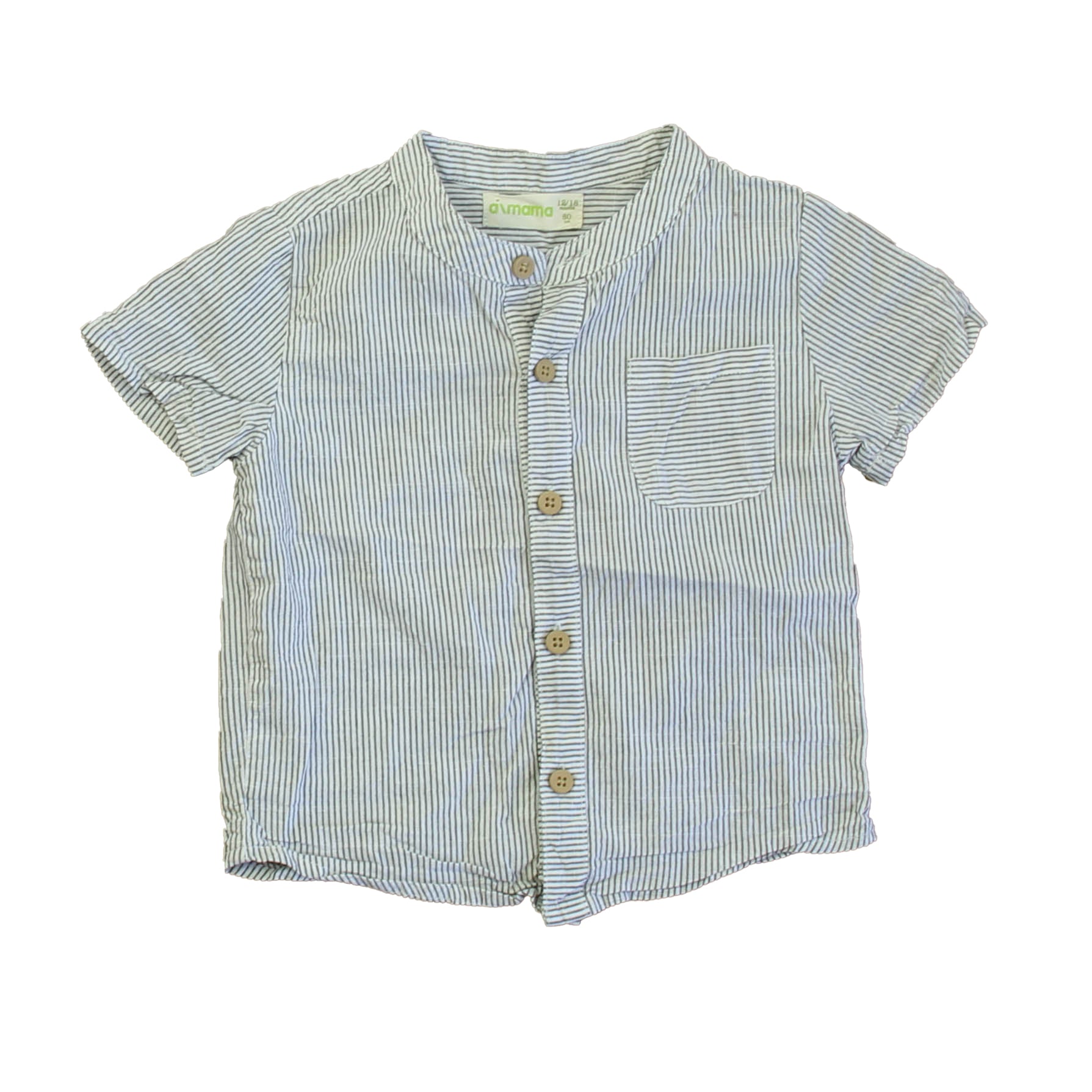 aimama Boys Blue Stripe Button Down Short Sleeve Size: 12-18 Months Blue Stripe