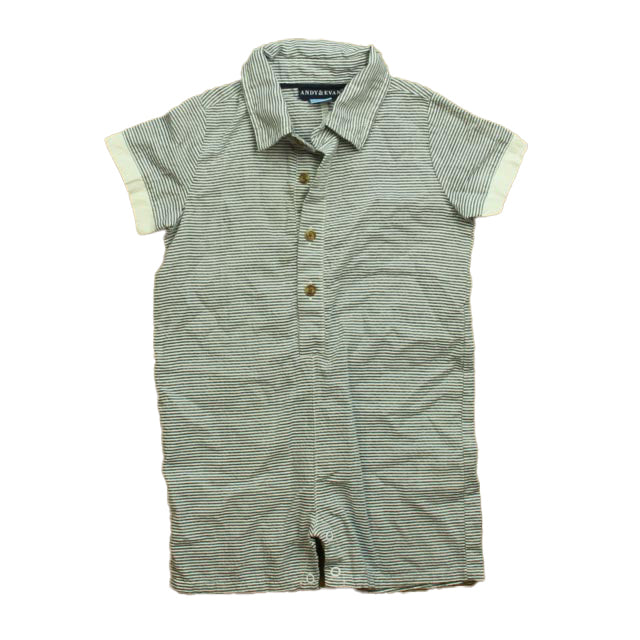 Andy & Evan Boys Blue Stripe Romper Size: 12-18 Months Blue Stripe