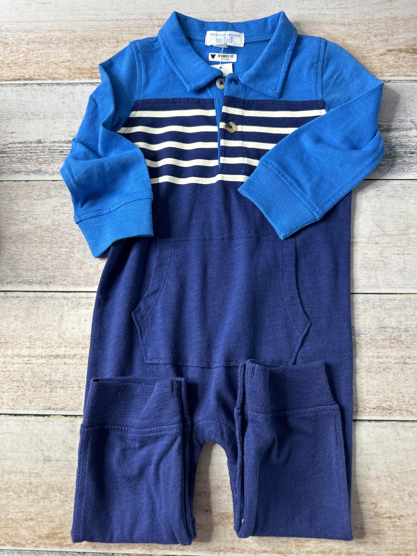 Rockets of Awesome Boys Blue | Striped Long Sleeve Outfit Size: 12-18 months Blue | Striped