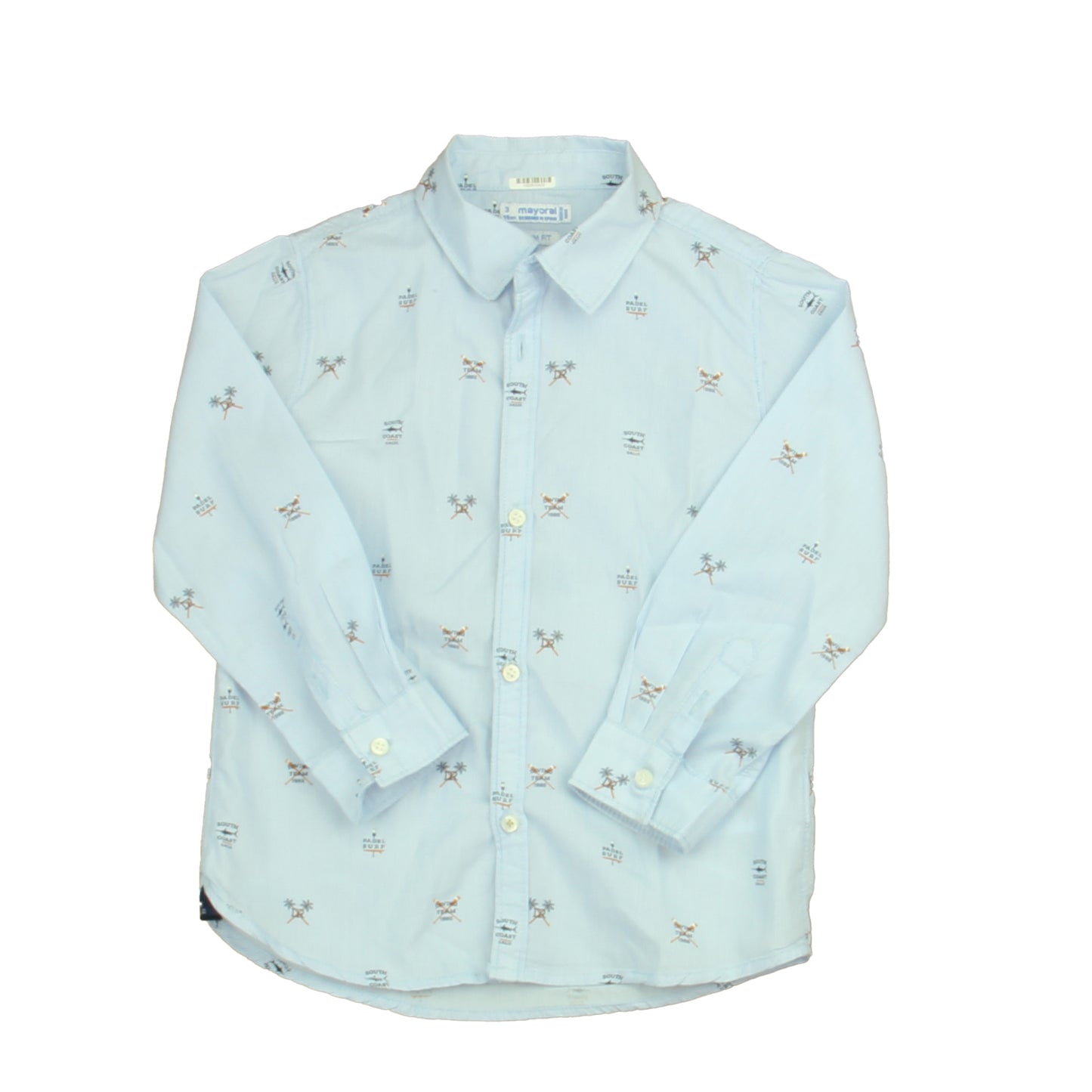 Mayoral Boys Blue Surf Button Down Long Sleeve Size: 3T Blue Surf