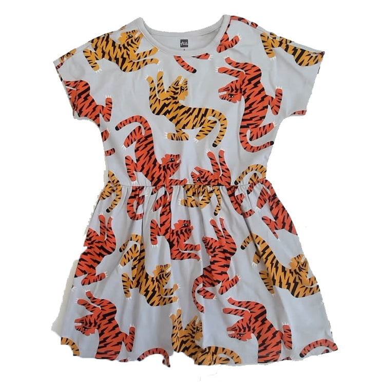 Tea Collection Girls Blue Tigers Dress Size: 5T Blue Tigers