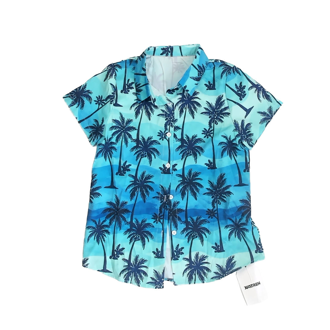Unknown Boys Blue Tropical Button Down Short Sleeve Size: 10-12 Years Blue Tropical