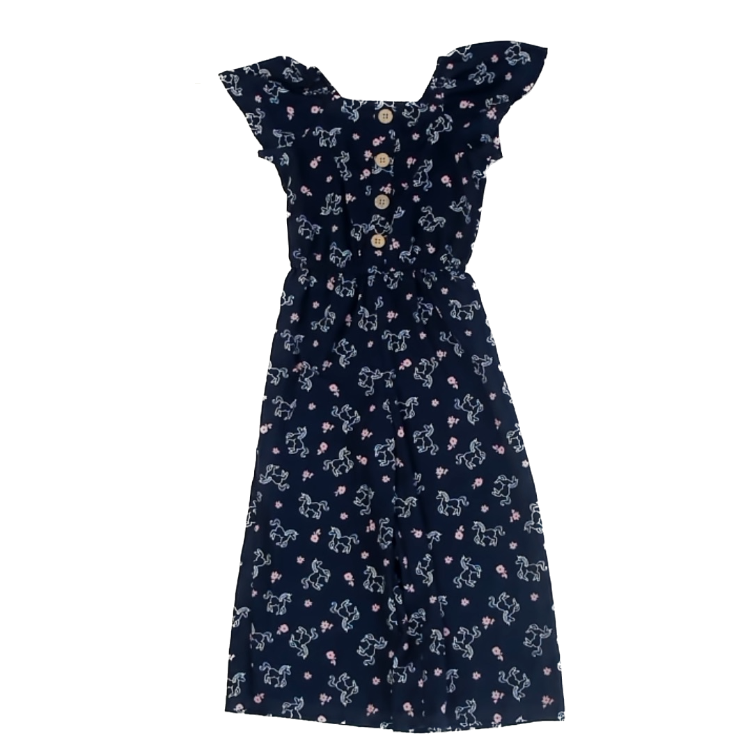 Lily Bleu Girls Blue Unicorns Romper Size: 4T Blue Unicorns