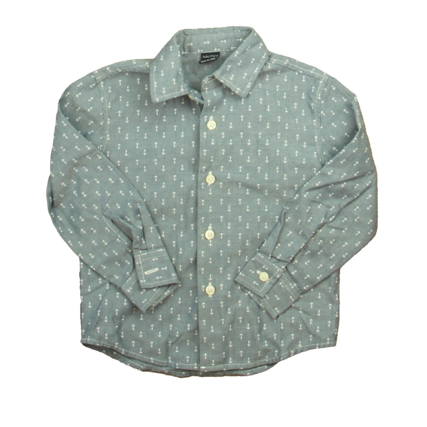 Nautica Boys Blue | White Anchors Button Down Long Sleeve Size: 3T Blue | White Anchors