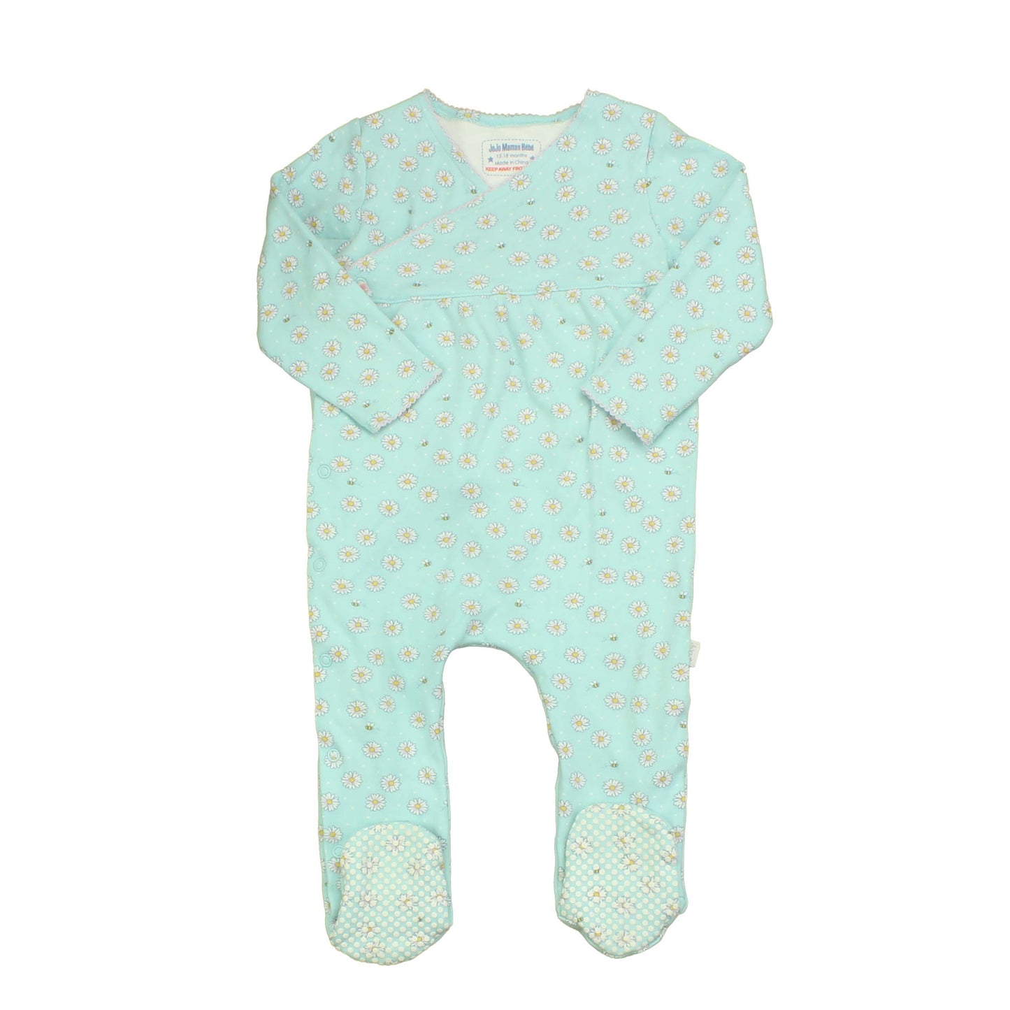 JoJo Maman Bebe Girls Blue | White | Daisies 1-piece footed Pajamas Size: 12-18 Months Blue | White | Daisies
