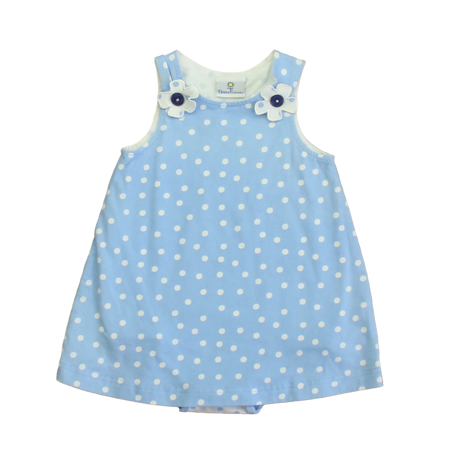 Florence Eiseman Girls Blue | White Polka Dots Dress Size: 12 Months Blue | White Polka Dots