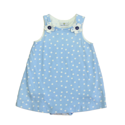 Florence Eiseman Girls Blue | White Polka Dots Dress Size: 12 Months Blue | White Polka Dots
