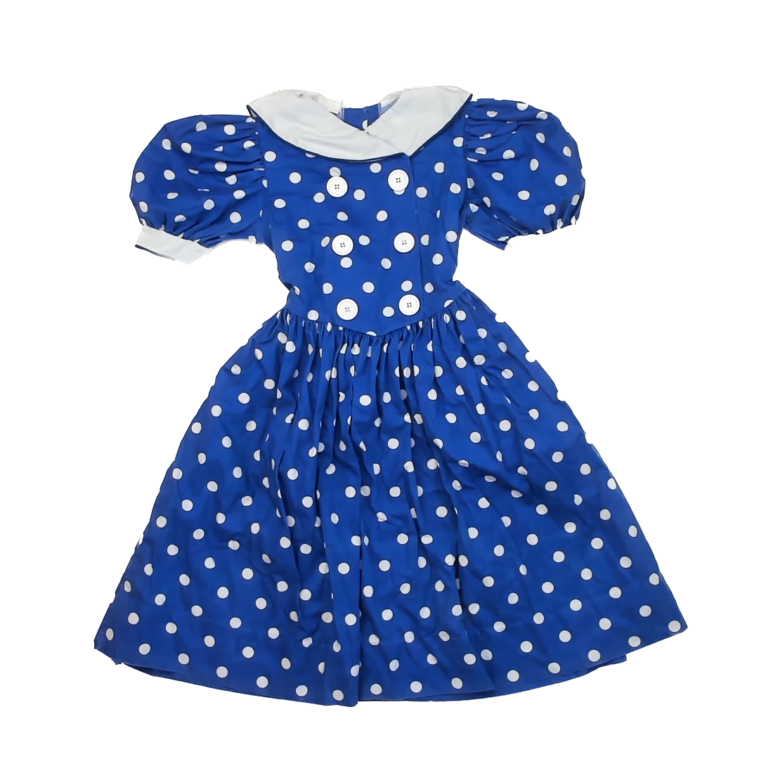 Vintage Girls Blue | White Polka Dots Dress Size: 8-10 Years* Blue | White Polka Dots