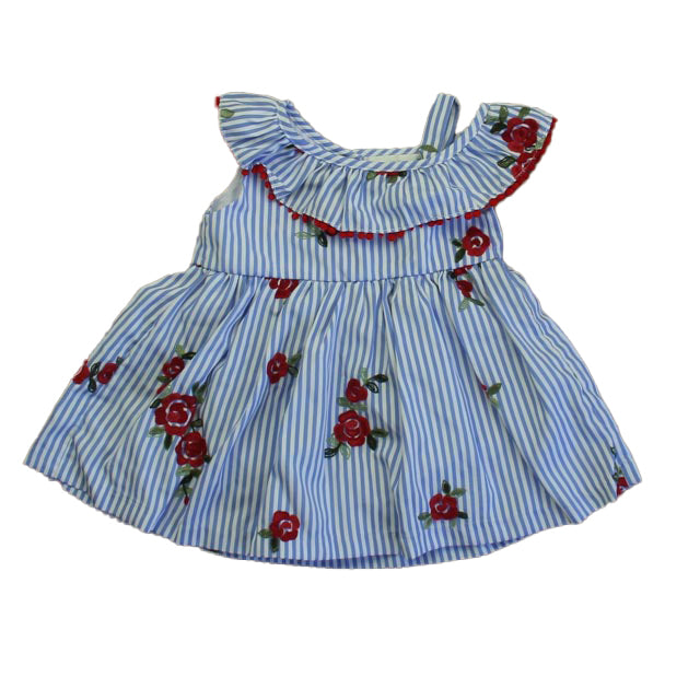 Rare Editions Girls Blue | White | Red Floral Dress Size: 6-9 Months Blue | White | Red Floral