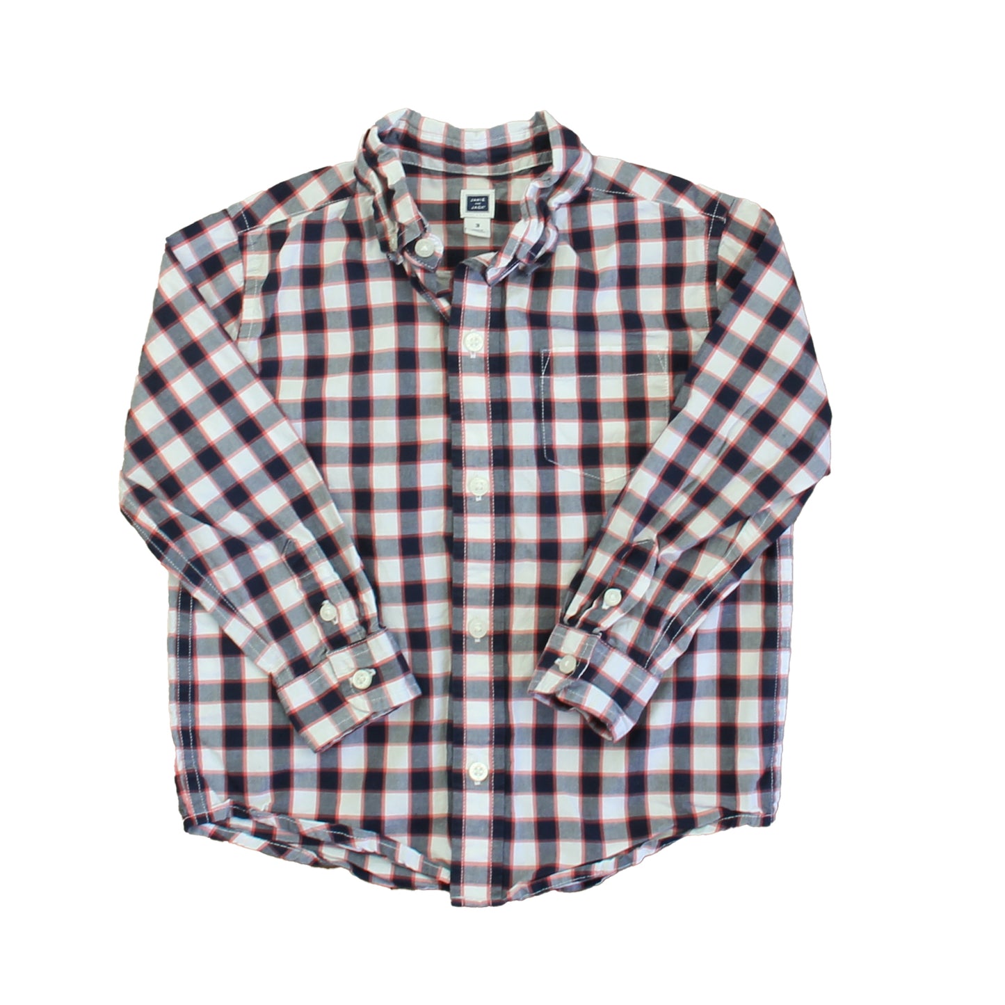Janie and Jack Boys Blue | White | Red Button Down Long Sleeve Size: 3T Blue | White | Red