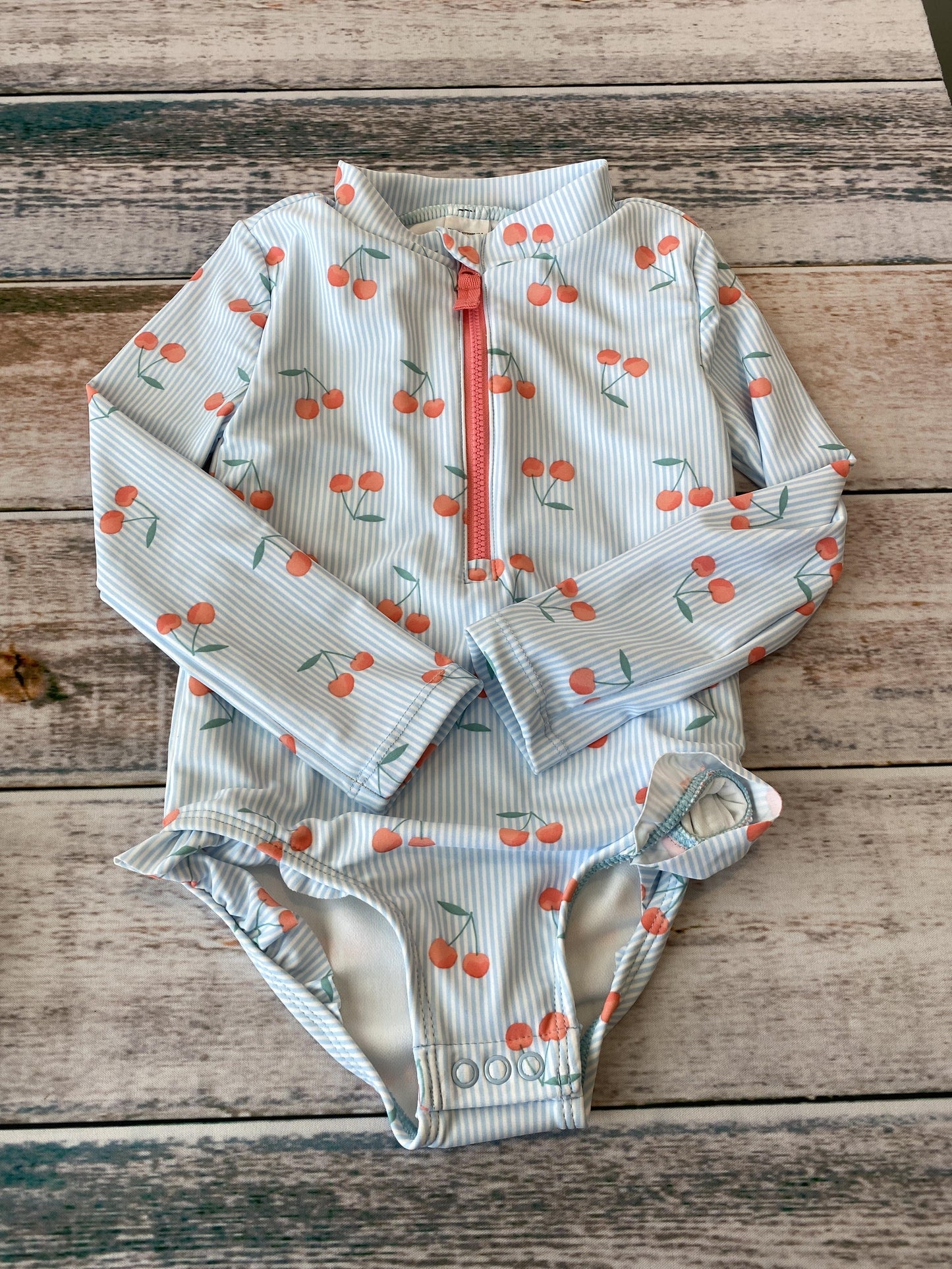 Carters Girls Blue | White | Stripe | Cherries Swimwear Size: 2T Blue | White | Stripe | Cherries