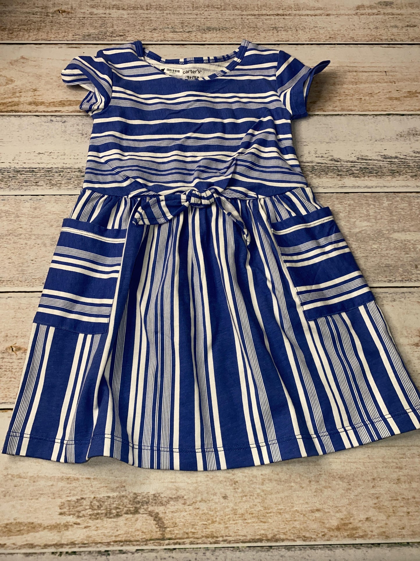 Cat & Jack Girls Blue | White | Stripe Dress Size: 3T Blue | White | Stripe