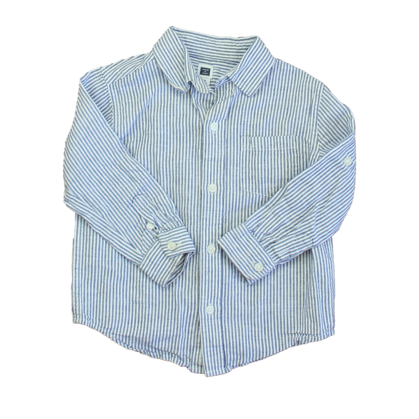 Janie and Jack Boys Blue | White Stripe Button Down Long Sleeve Size: 2T Blue | White Stripe