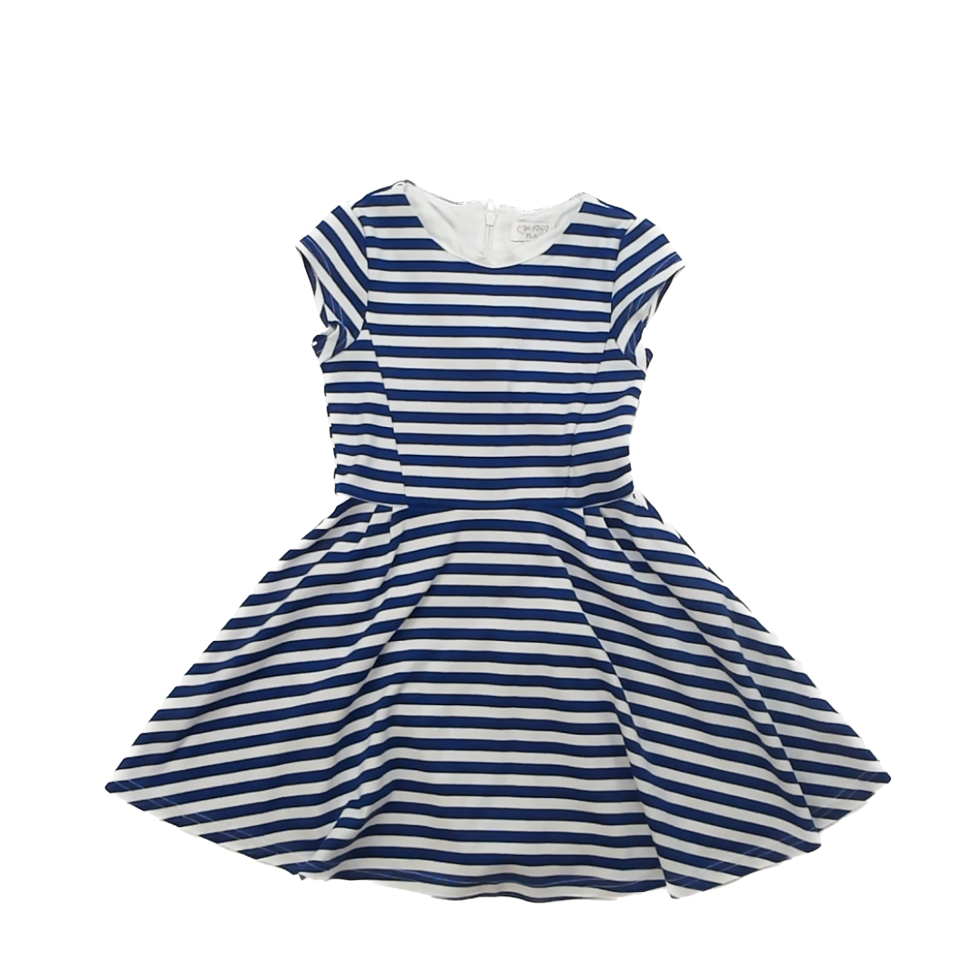 Children's Place Girls Blue | White Striped Dress Size: 5-6 Years Blue | White Striped