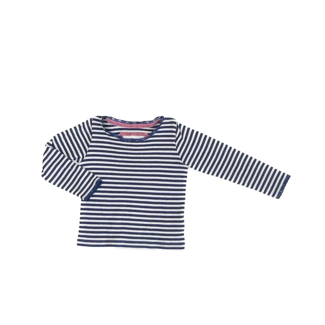 Boden Girls Blue | White Striped Long Sleeve Shirt Size: 3-4T Blue | White Striped