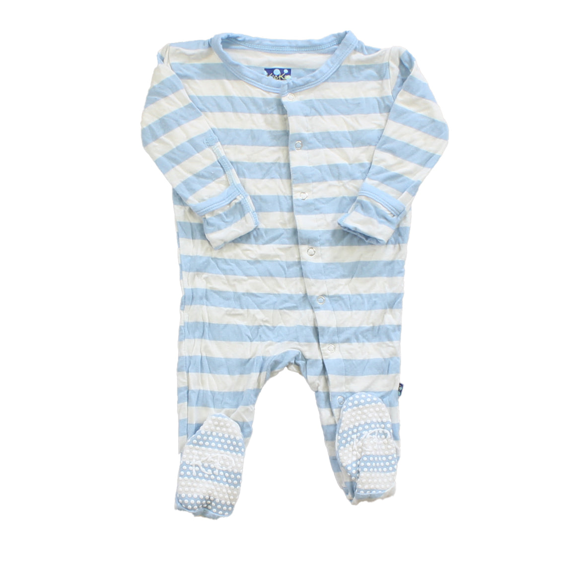 Kickee Pants Boys Blue | White | Stripes 1-piece footed Pajamas Size: 3-6 Months Blue | White | Stripes