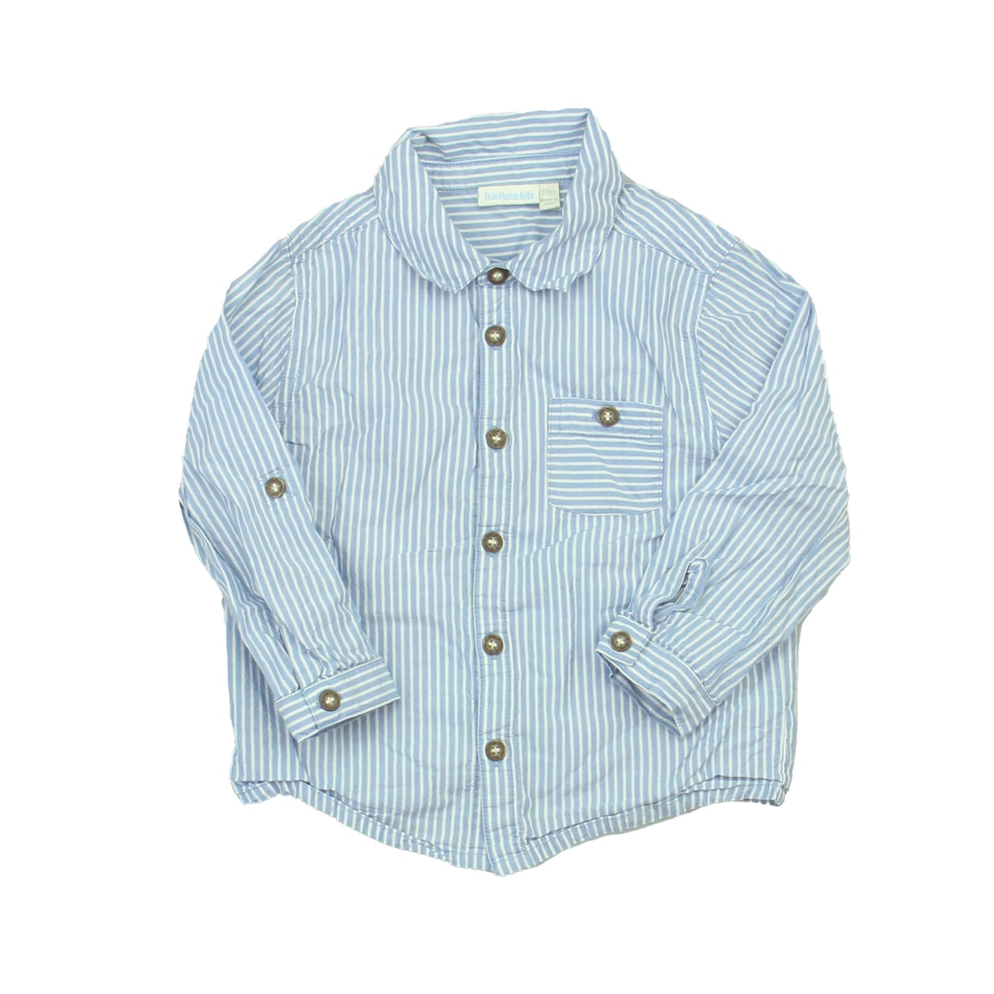 JoJo Maman Bebe Boys Blue | White Button Down Long Sleeve Size: 2-3T Blue | White