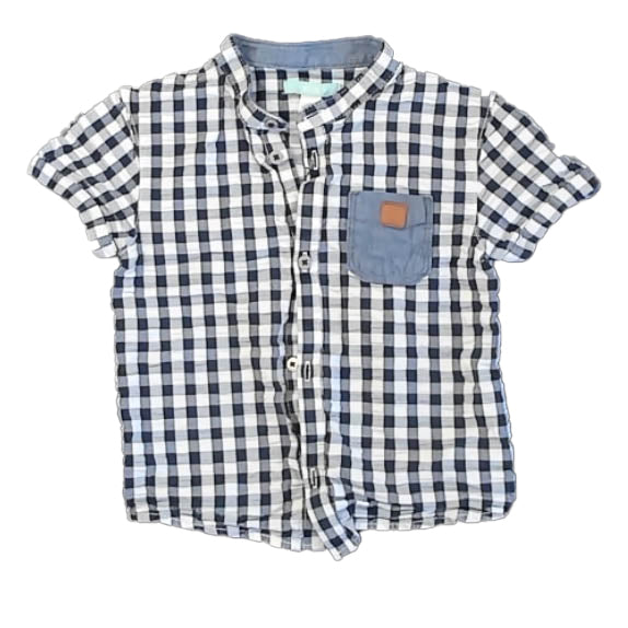 Obaibi Boys Blue | White Button Down Short Sleeve Size: 23 Months Blue | White