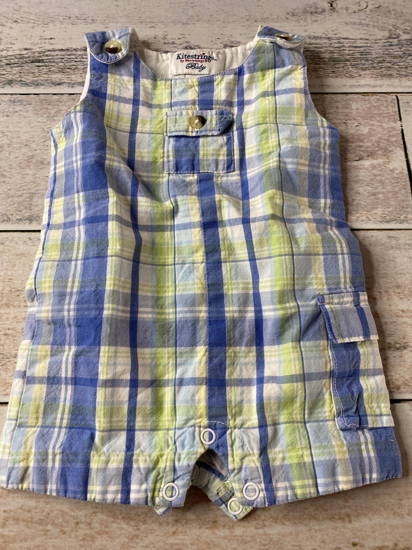 Kitestrings Boys Blue | Yellow | Check Romper Size: 0-3 months Blue | Yellow | Check