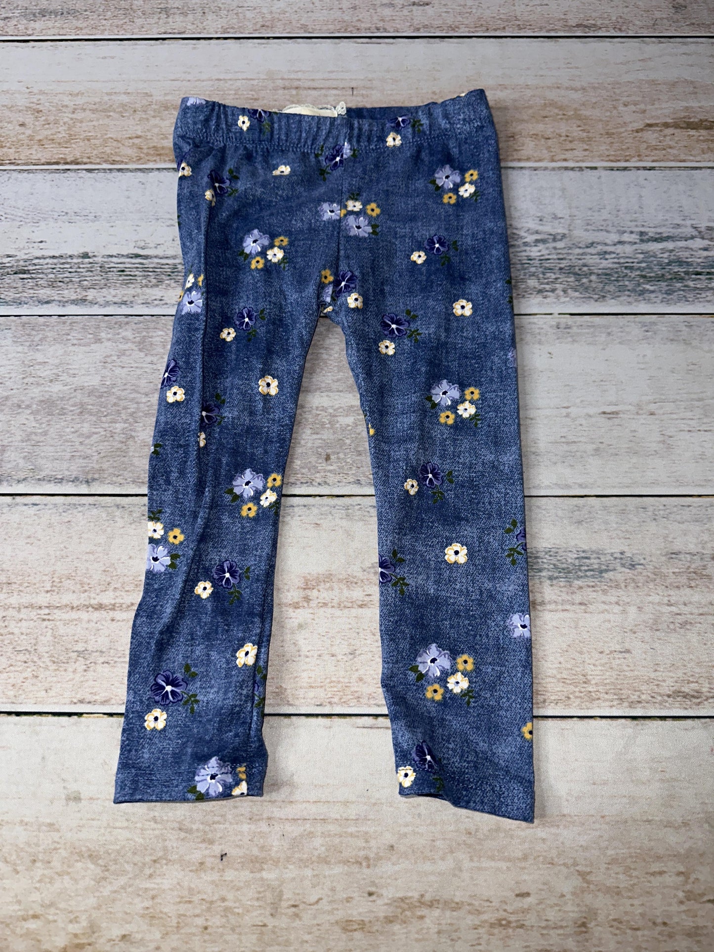 Btween Girls Blue | Yellow | Flowers Pants Size: 2T Blue | Yellow | Flowers